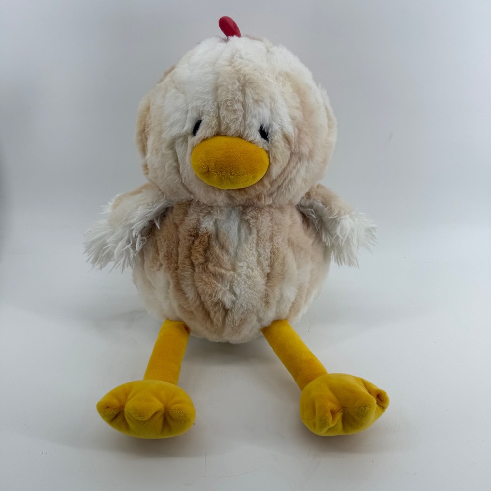 Giggle Scape Chicken Stuffed Animal Shaggy Cream Tan Chick Soft‎ Toy Yellow Legs